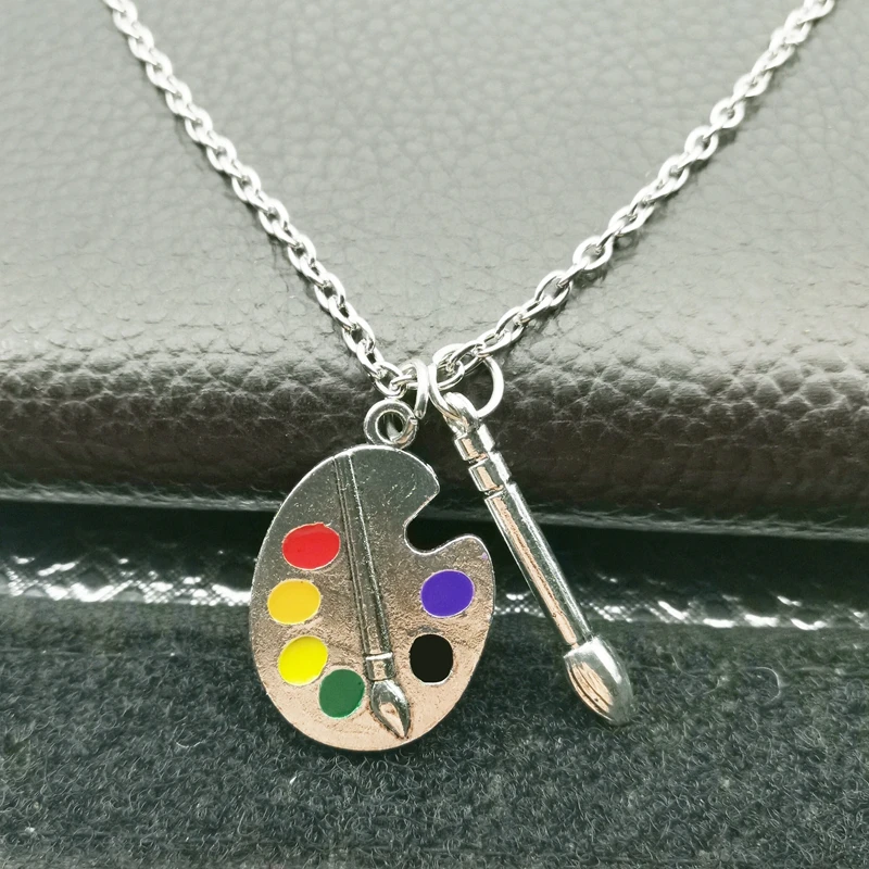 Stylish and Elegant, 1 Set of Palette  Necklace Earrings Silver Plated  Artist Brush Wonderful Bright Artist Pendant Necklace
