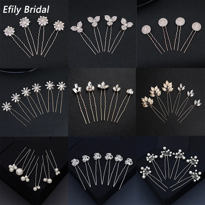 Efily Bridal Wedding Hair Accessories Rhinestone Hair Pins Forks for Women Pearl Hairpins Bride Headpiece Party Jewelry Gift