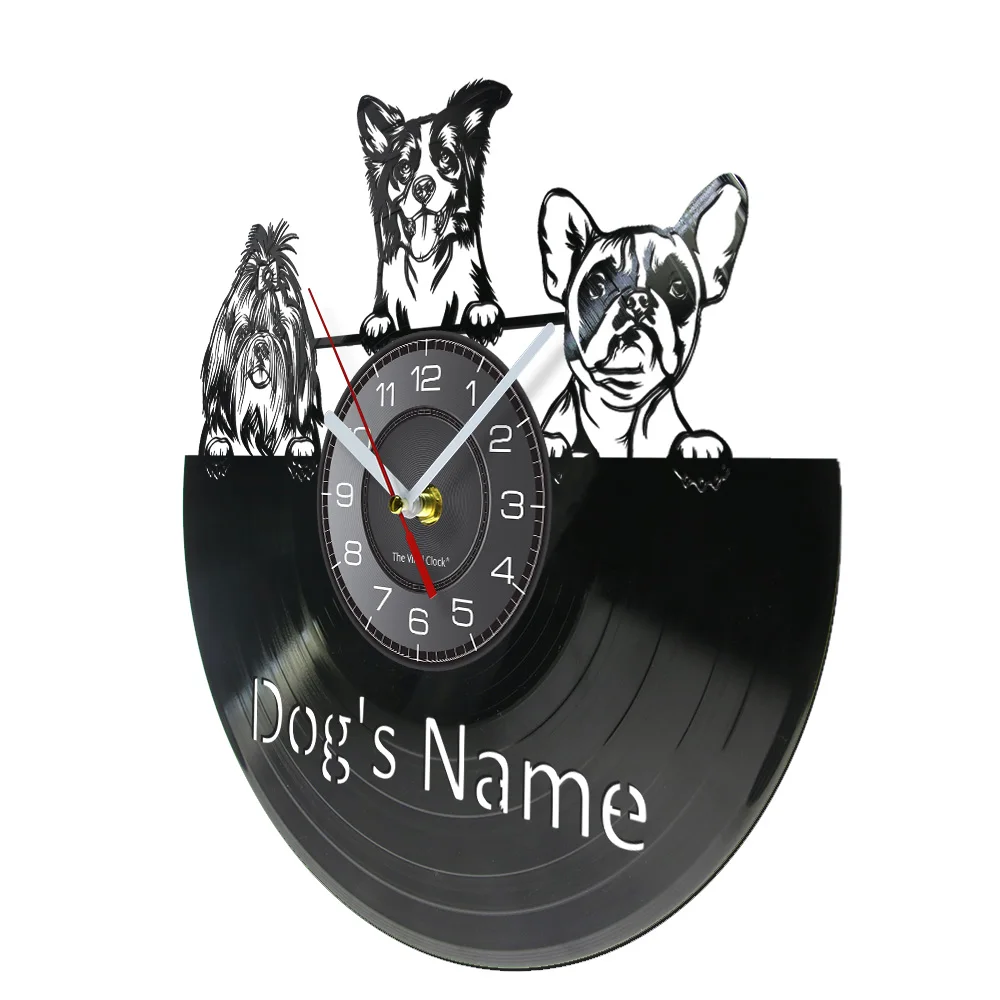 I Love DOG Personalized Name Quote Vinyl Record Wall Clock Boston Terrier Different Purebred Pet Dogs Breed Home Decor Watches