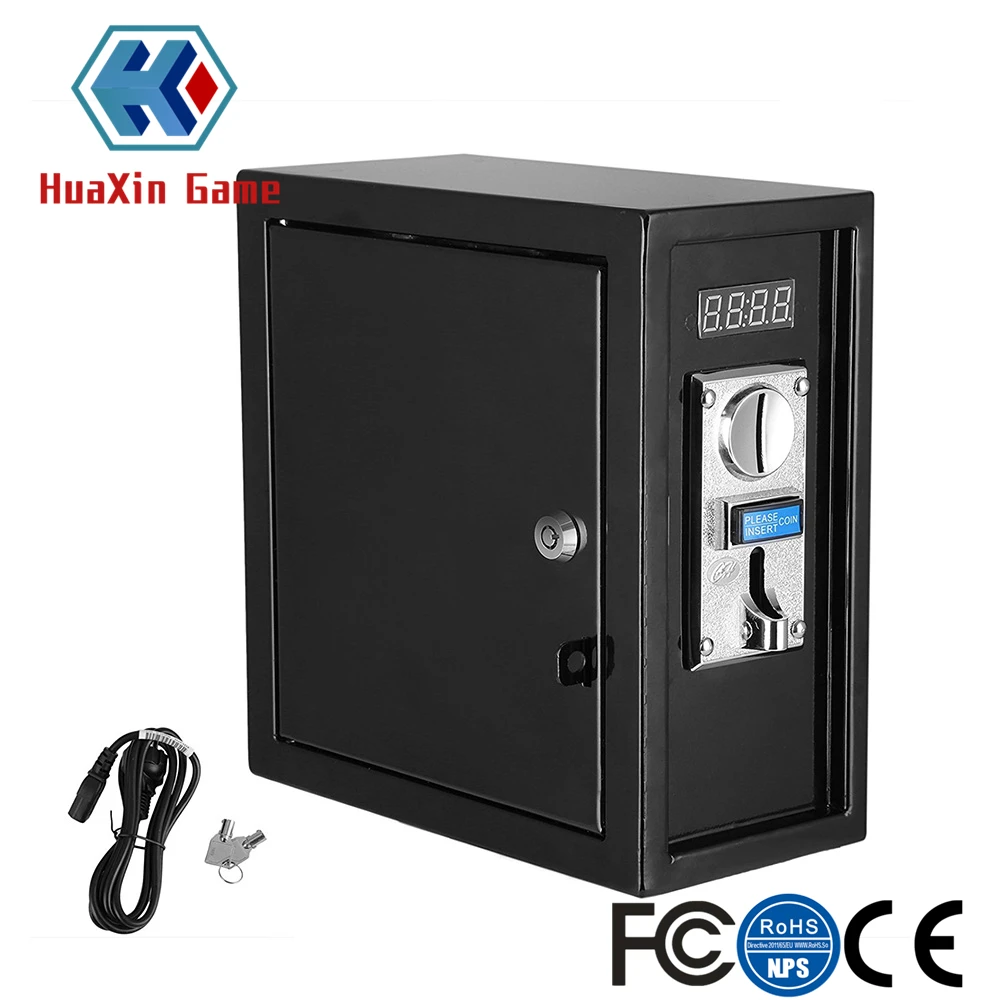 Coin Operated Timer Control Box, 6 Kind Multi Coin Acceptor, Power Supply with Push Button