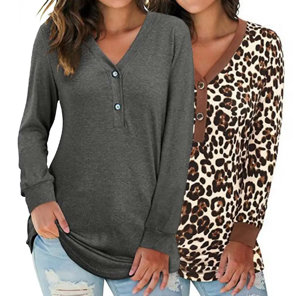 Leopard Print Blouses Women Skin-friendly V-Neck Long Sleeve Tunic Blouse for Women blusa feminina блузка женская