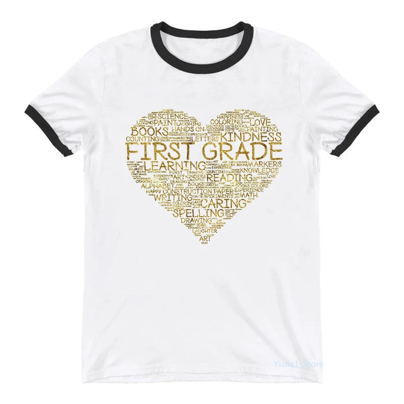 First Grade Teacher Cool Heart Graphic Print Tshirts Women Clothes 2024 T Shirt Femme Harajuku Shirt Summer T-Shirt Female