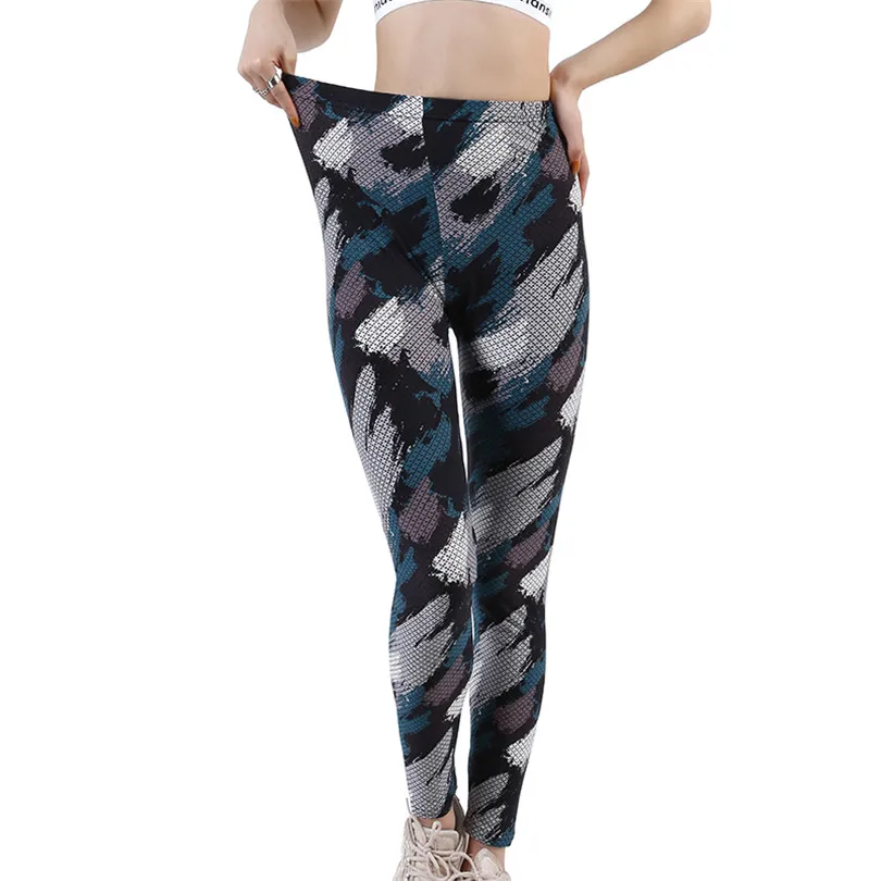 INDJXND wysokiej talii Fitness legginsy kobiety trening Push Up kamuflaż wzór wężowy moda stałe kulturystyka spodnie typu Jeggings