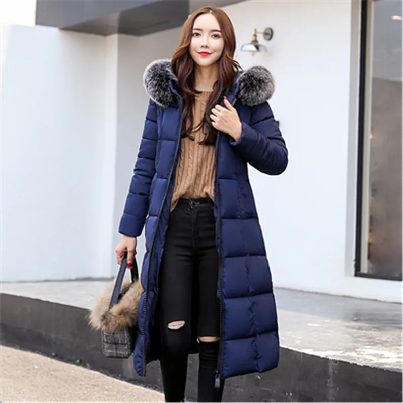 Korean version of the new winter hooded big fur collar slim thickening was thin high-end plus size down cotton jacket