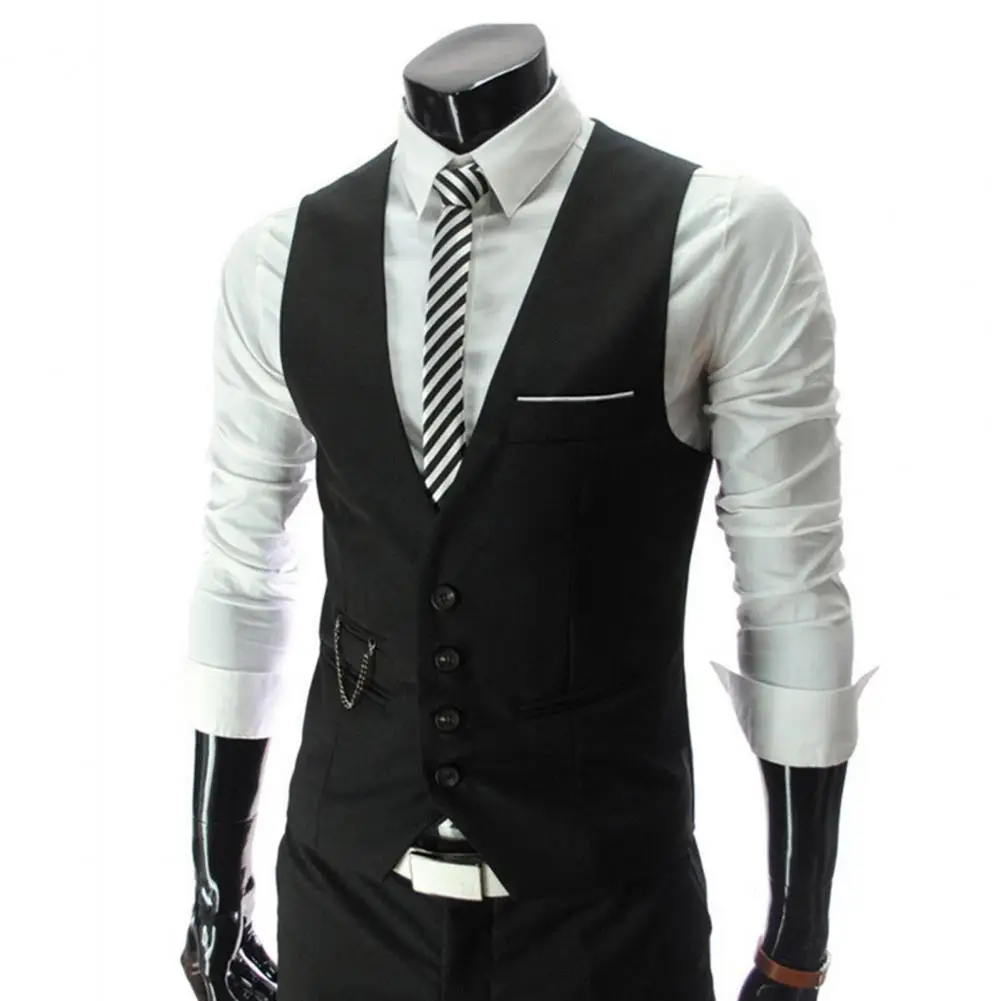 Chaleco de vestir ajustado para hombre, chaleco clásico informal de un solo pecho sin mangas, chaqueta Formal de negocios