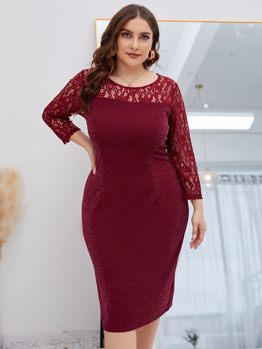 Plus Size suknie ślubne damskie jesienno-zimowe koronkowe patchworkowe z cekinami suknia wieczorowa wąska obcisła suknie balowe Maxi