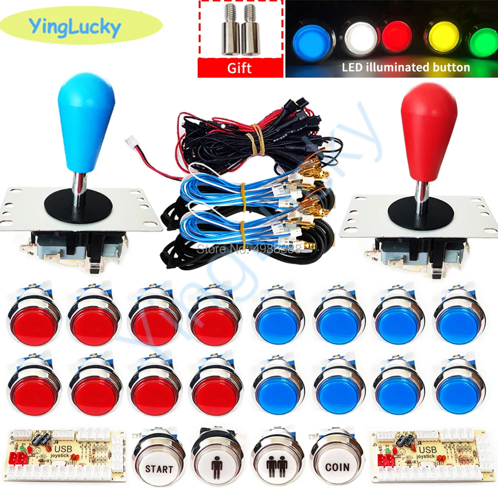 DIY 조이스틱 아케이드 키트, SANWA 조이스틱 LED 은도금 버튼, PC-라즈베리 파이 MAME, 2 인용 USB 인코더, 신제품