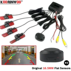 Koorinwoo Upgrade Parktronic System Intelligent 16.5mm Flat Sensor Car Parking Sensor 4 Rear Show Distance on Monitor and camera