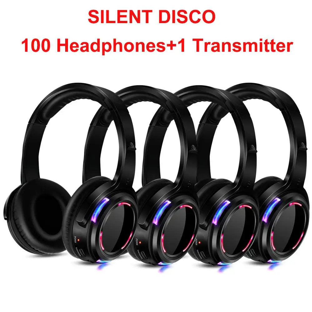 RF UHF 500m Distance Professional Silent Disco 100 LED Headphones with 1  Transmitter