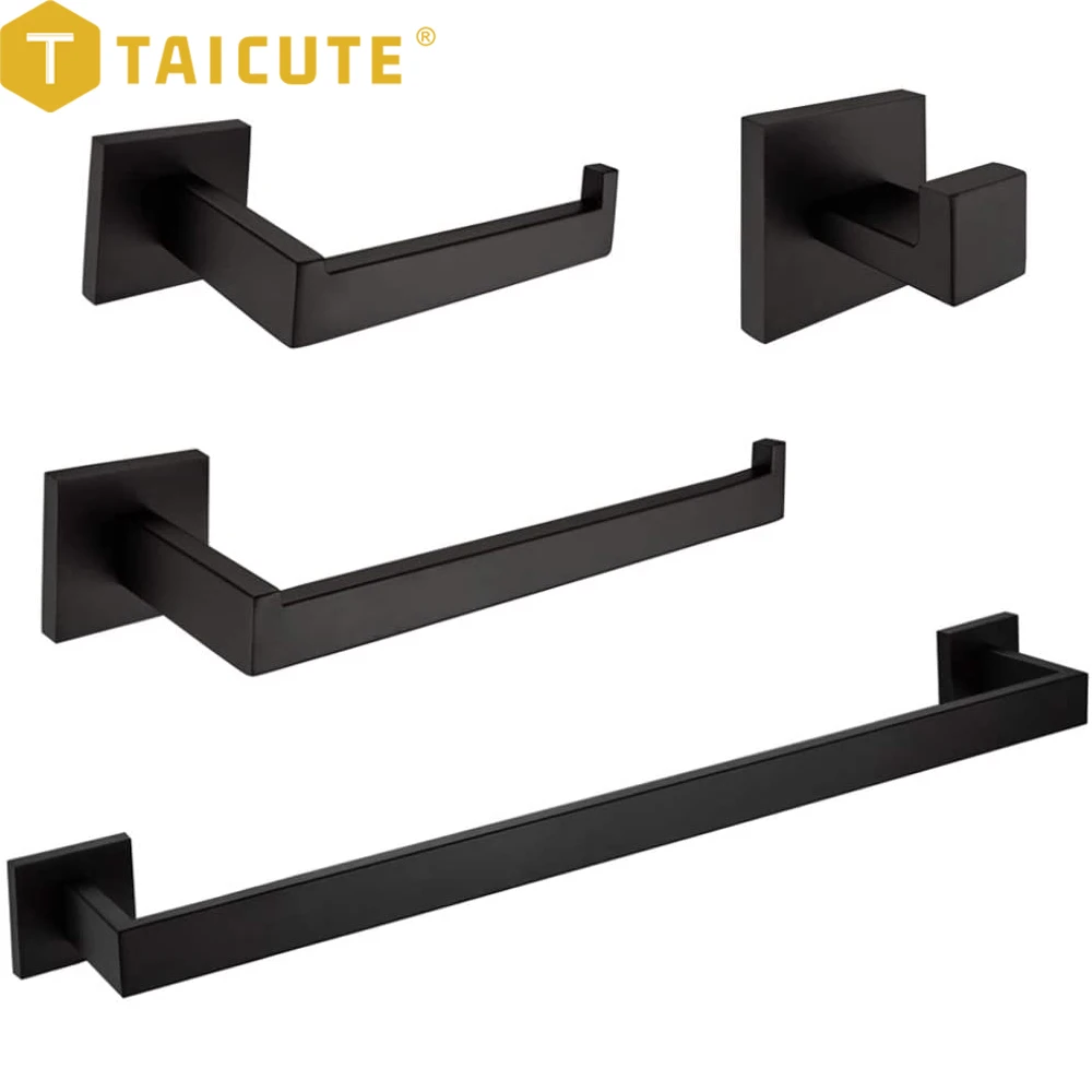 TAICUTE-Juego de accesorios de baño, ganchos de barra de toalla montados en la pared, soporte de rollo de papel higiénico, Hardware de acero