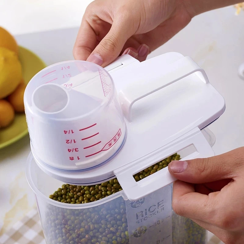 Plastic Kitchen Storage Measuring Cup Container 2Kg Sealed Bottles Rice Jar Cereals Snacks Flour Cat Dog Food Washing Powder Box