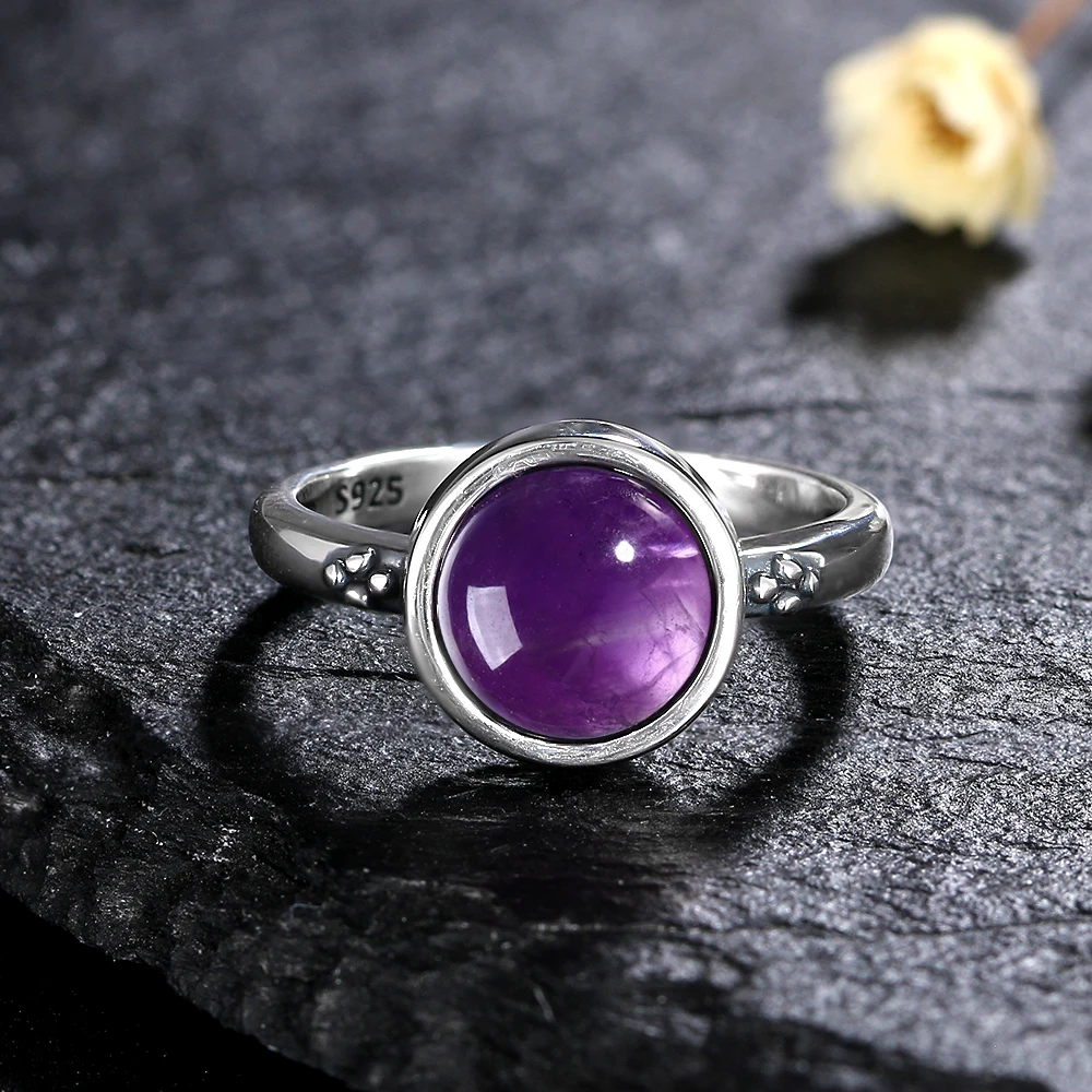 925 Silver Rings Natural Amethyst Gemstone Rings for Women Wedding Bands Anniversary Gift Fine Jewelry