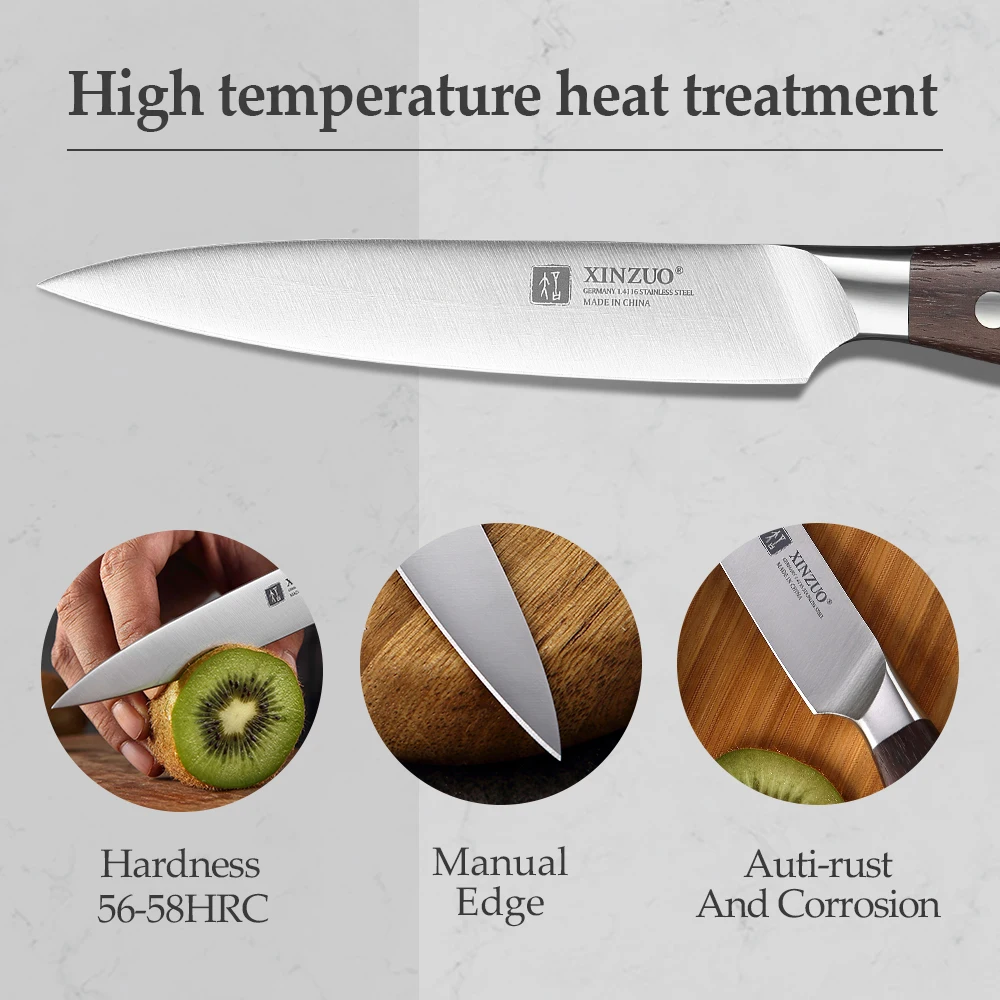 XINZUO 3 sztuk zestaw noży kuchennych Santoku Utility Chef nóż niemcy 1.4116 ze stali nierdzewnej czerwone drzewo sandałowe akcesoria do gotowania