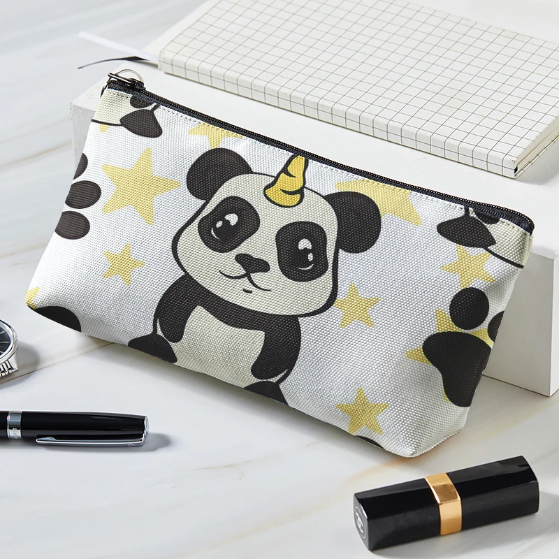 Lovely Women Portable Cosmetic Bag Cute Cartoon Panda Print Female Makeup Pouch Large Capacity Cosmetic Organizer Beauty Case