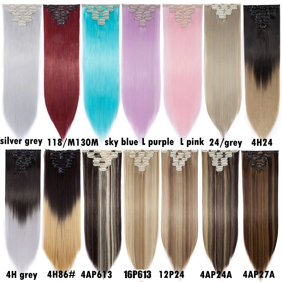 Hairro 26Inches 8 Stks/set 16 Clips Lange Rechte Synthetisch Haar Extensions Clips In Hoge Temperatuur Fiber Zwart Bruin Haarstukje