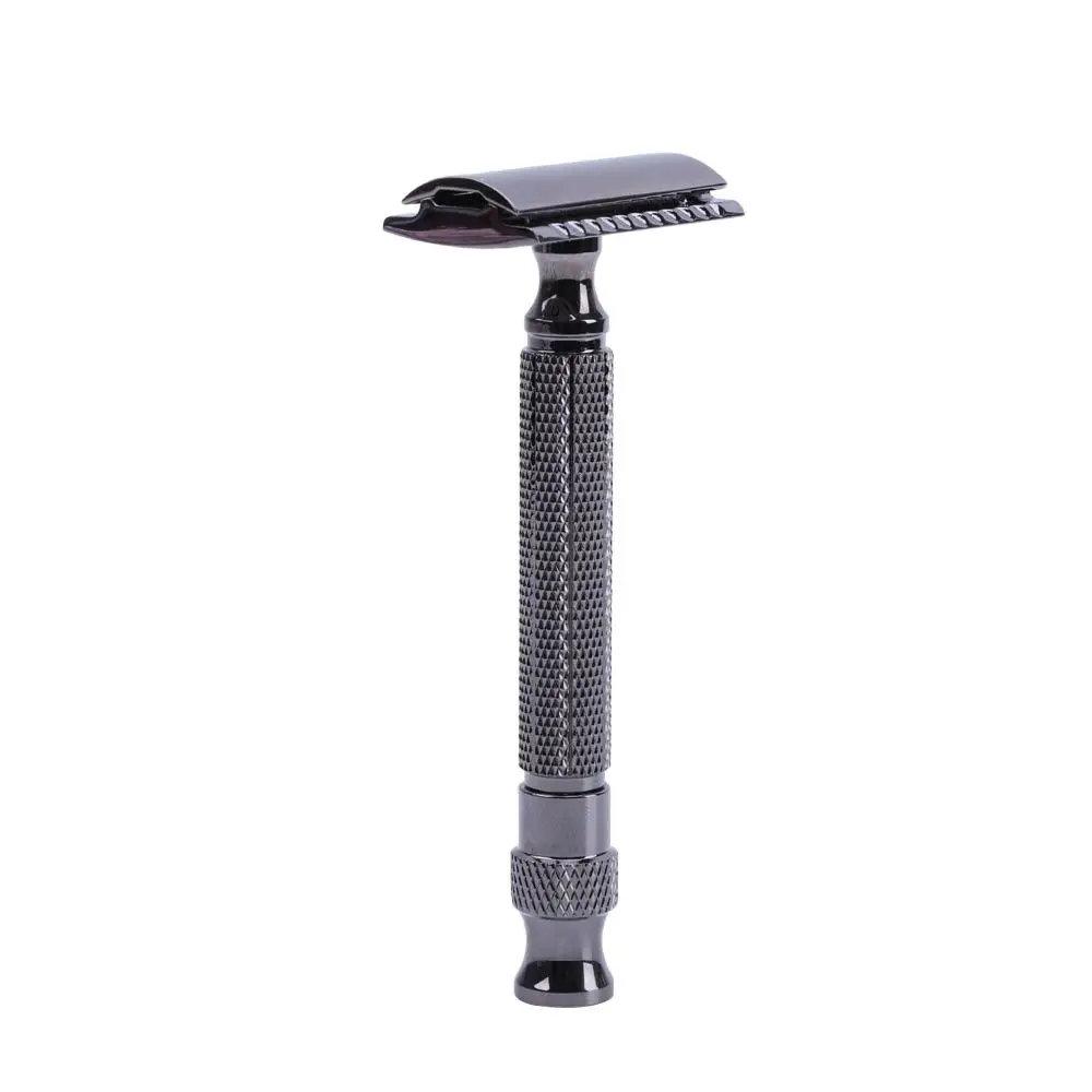 Yaqi Gunmetal Color Knurled 3pcs Mens Double Edge Safety Razor