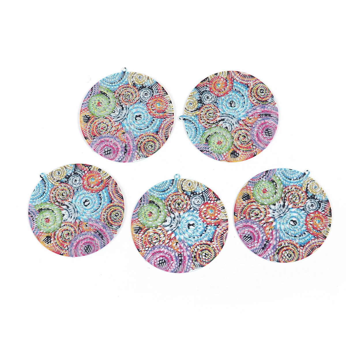 Iron Based Alloy Enamel Painting Pendants Round Green Multicolor Butterfly Filigree 38mm(1 4/8\