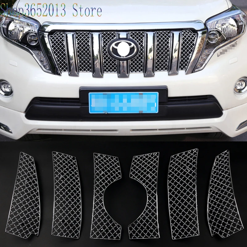 

Car Styling Accessories Fit For Toyota Prado Fj150 2014-2017 stainless Front Grille Grill Bezel Honeycomb Mesh Cover Insect Net