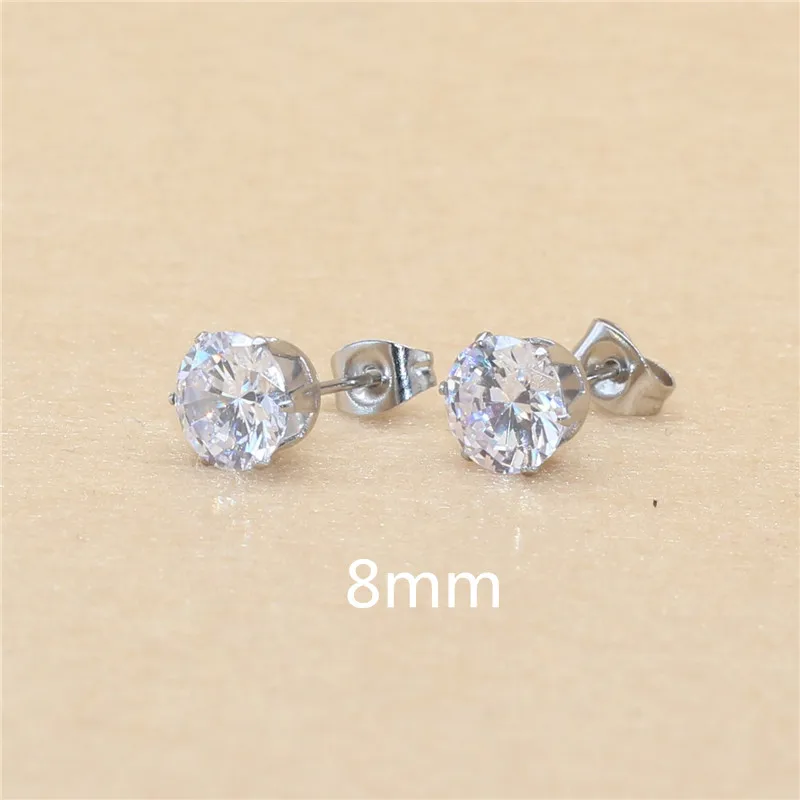 Klassische Ohrstecker aus Edelstahl, weiß, mit AAA-runden weißen Zirkonia-Steinen, 3 mm. – Detail 20