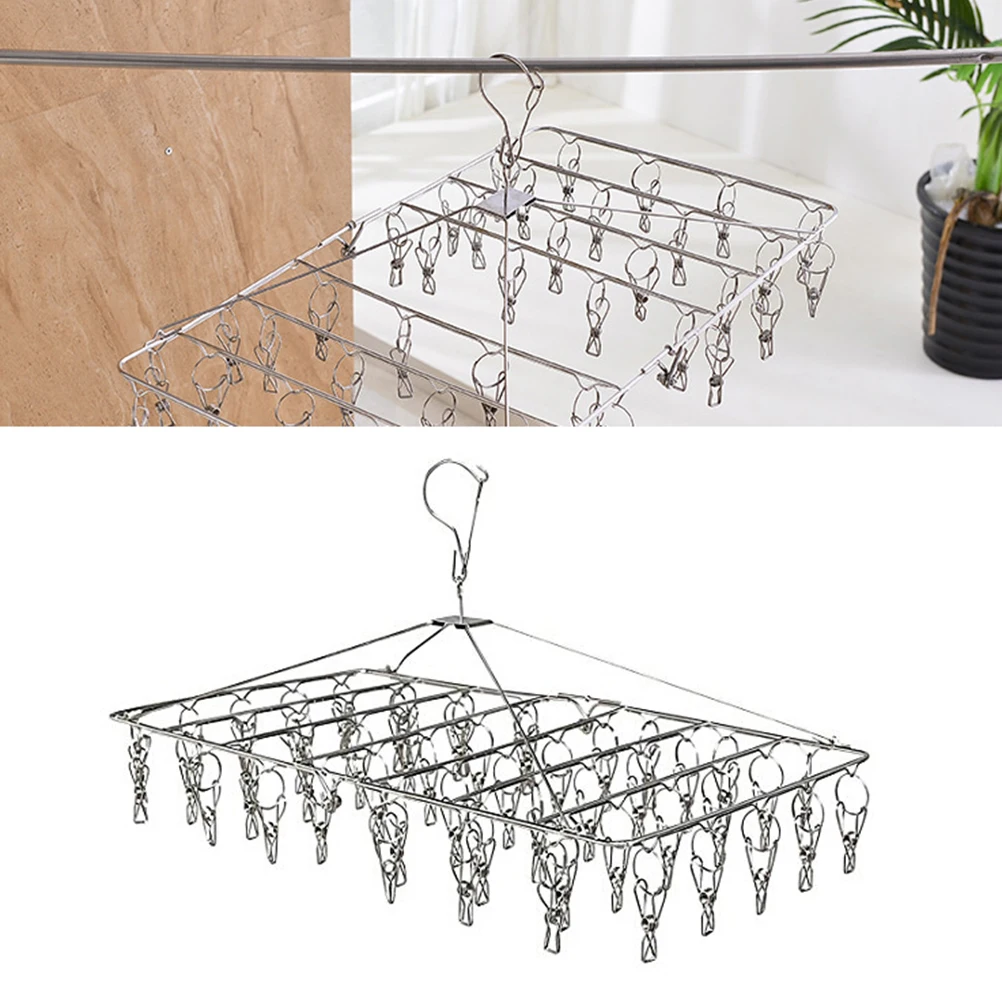 

1PC Stainless Steel Drying Racks Laundry Hanger with Set of 52 Clothespins for Drying Clothing Towels Diaper Underwear Socks