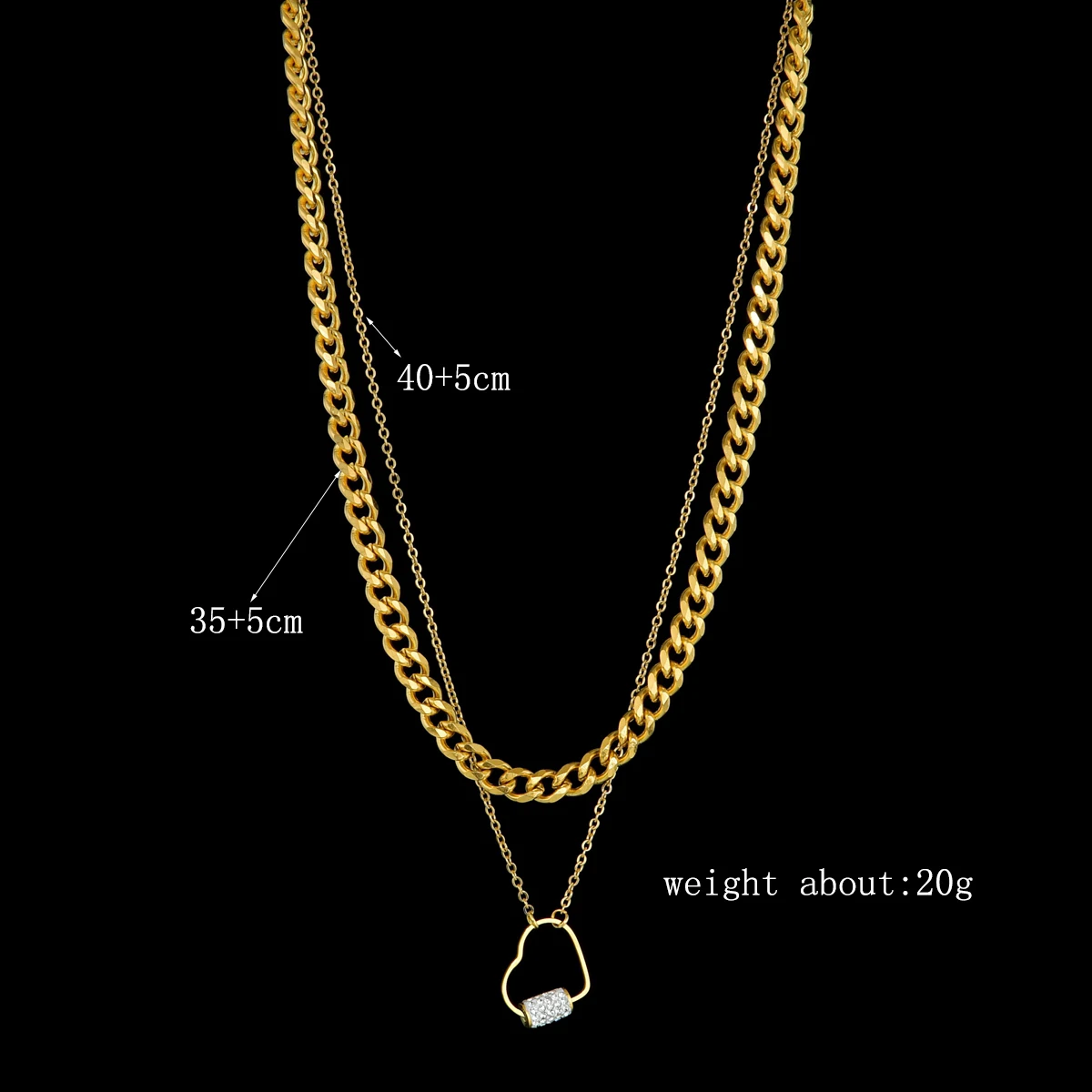 Akizoom Charm Heart Double Layers Necklace Stainless Steel Zircon Necklace for Women Thick Chain Pendant Jewelry Birthday Gift image 2