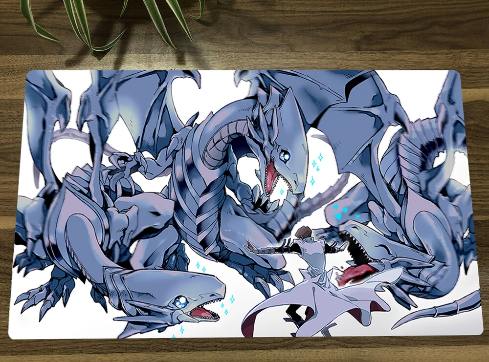 YuGiOh Blue-Eyes White Dragon TCG Mat Anime Custom Trading Card Game CCG Duel Playmat Rubber Mouse Pad 60x35cm Free Bag