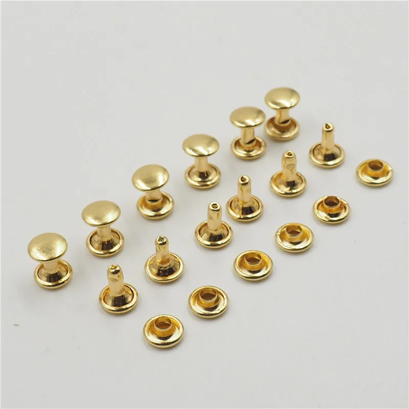 100sets 6/8/10mm brass Double Cap Rivets Studs Round Rivet for Leather Craft Bag Belt Clothing Garment Shoes Pet Collar Decor