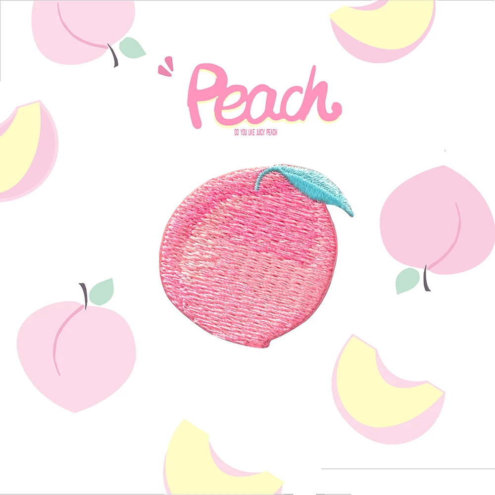 AHYONNIEX 1 Piece Pink Peach Embroidery Repair Patches Bag Jacket Jeans Cartoon Iron On Patches for Clothes Cute Glue Sticker