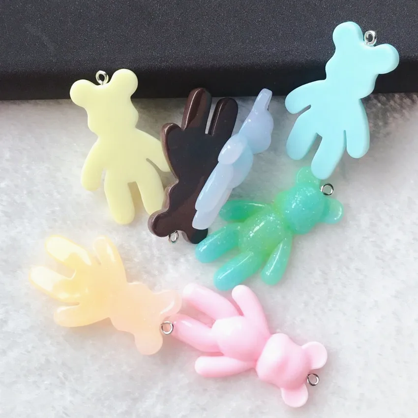 10Pcs 45*28MM Violent Bear Charms Flatback Resin Cabochons Glitter  Candy Necklace Keychain Pendant DIY Making Accessories