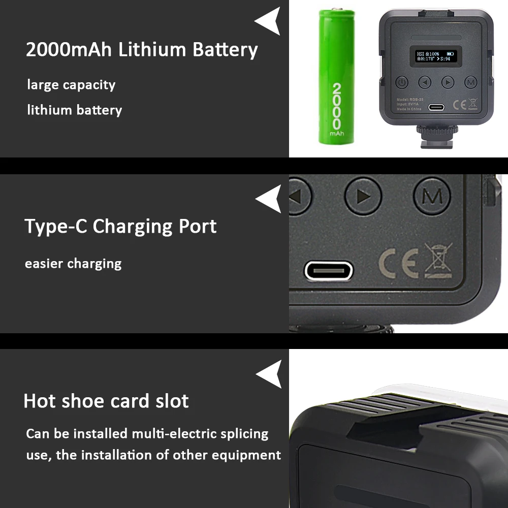 Mcoplus – Mini lumière de photographie vidéo LED, rvb CRI 95, 2500-8500K, pour Live de poche, YouTube Vlog, lampe