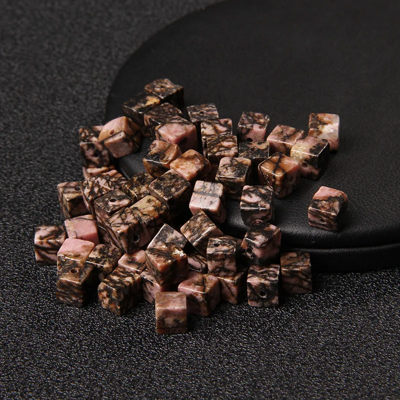 4 6 8MM Square Stone Beads Natura Pink Rhodochrosite Loose Beads for Jewelry Making DIY Handmade Bracelet Necklace Earrings