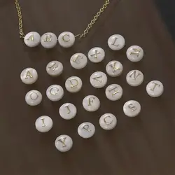 Natural Shell Alphabet Beads Round Flat Gold Color Letter Mother of Pearl Beads for Jewelry Making Bracelet DIY Accessries 8mm