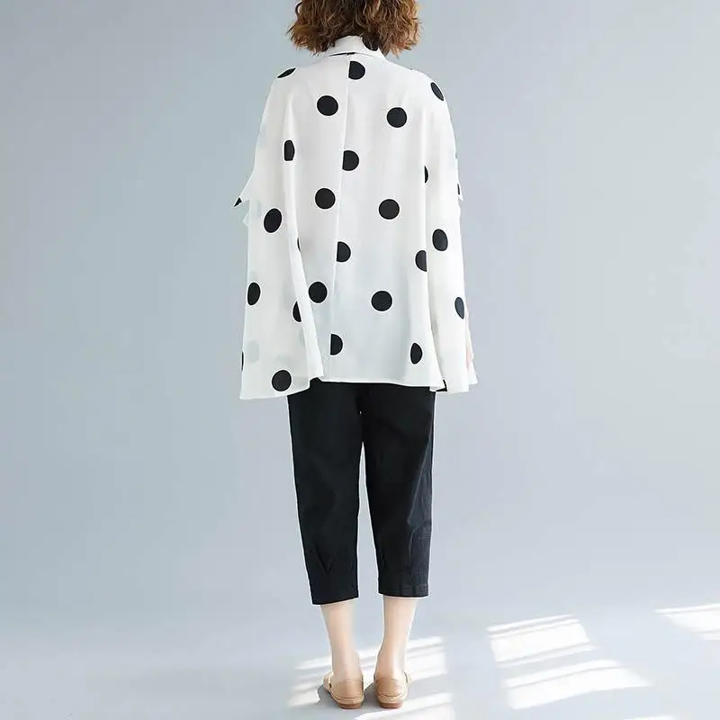 OverSized Polka Dot Chiffon Shirt Blouse Women Summer 2023 Casual Korean Batwing Sleeve Womens Tops and Blouses White Shirt