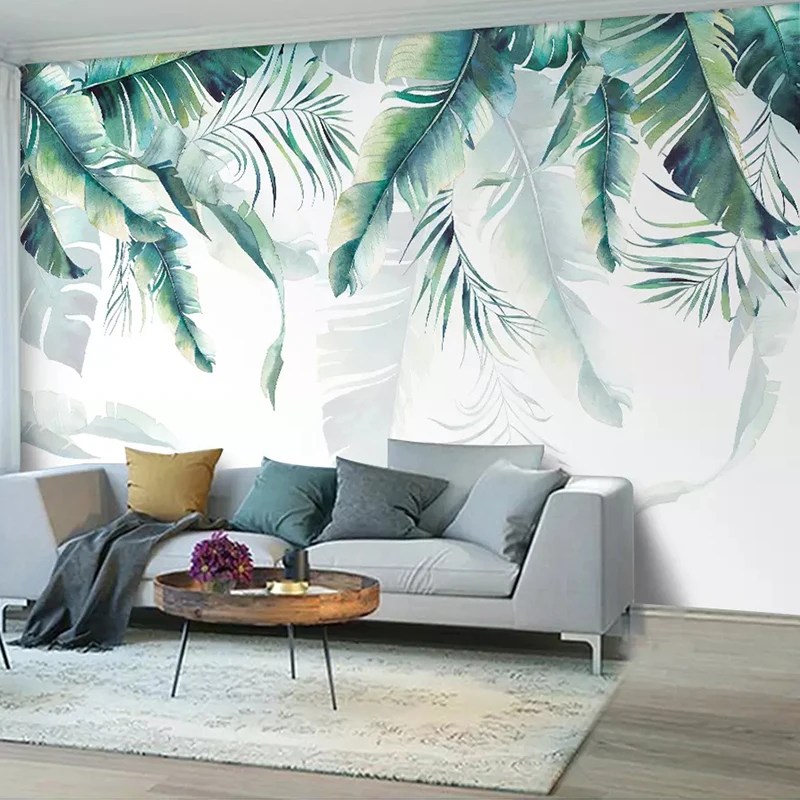 

Custom Size 3D Mural Wallpaper Banana Leaf Green Leaves Painting Modern Living Room Bedroom TV Background Wall Decorative Fresco