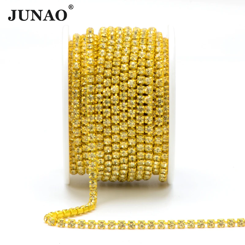 JUNAO SS6 SS8 SS12 Sewing Red Glass Rhinestone Chain Trim Strass Cup Chain Crystal Ribbon Banding For Clothes DIY Crafts