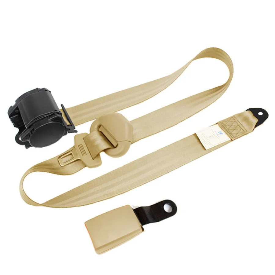 Beige Color 3 Point Retractable Car Seat Belts Seatbelts W/Release Camlock for Safety