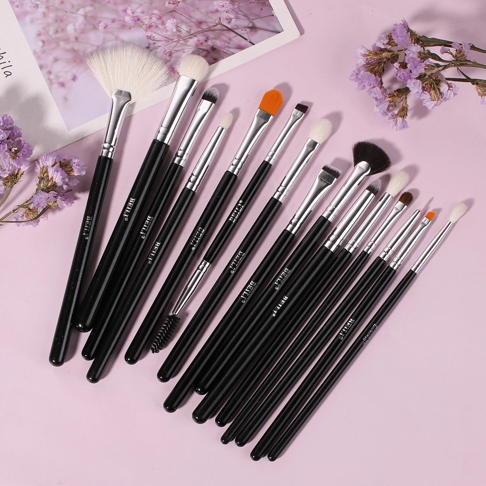 BEILI Black 15pcs Makeup Brushes Set Natural Hair Professional Eyeshadow Eyebrow Eyeliner Blending Make up Tools