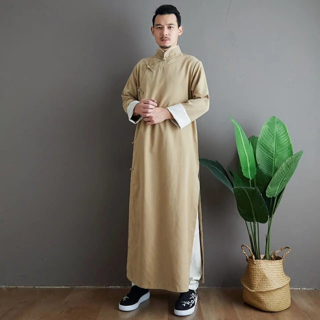 Traditional Chinese Dress Men Mandarin Gowns Wing chun Kung Fu Uniforms Solid Performance Costume Chinese Tunic Suit Ta2472 Robe Gown AliExpress