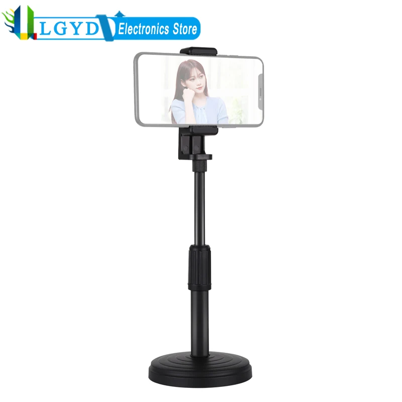 PULUZ Round Base Desktop Holder Mount with Phone Clamp, Adjustable Height: 15.5cm-25.5cm