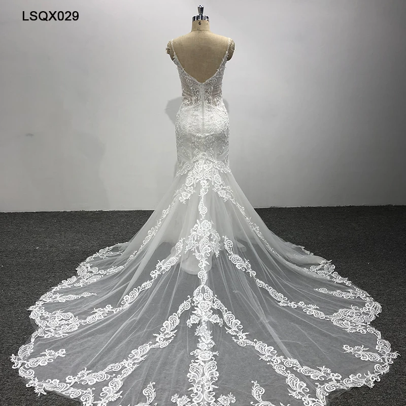 LSQX029 wedding dresses for bride Sling deep c neck blackless lace wedding dresses mermaid bridal dress robe de mariage sirène