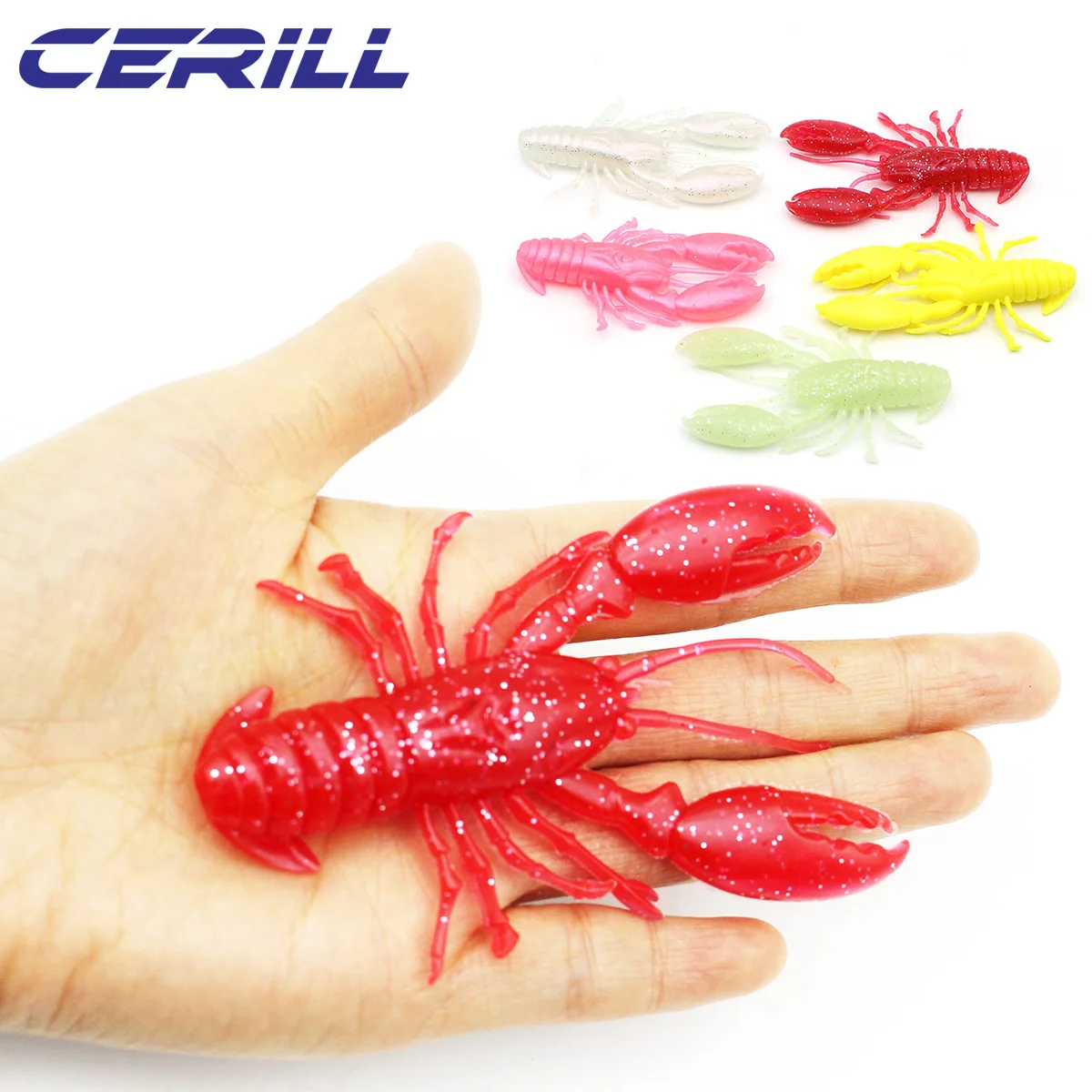 Cerill 100 PCS Crawfish Soft Fishing Lure Shrimp Grub Bait Jig Wobbler Swing 12 g Artificial Silicone Twintail Bass Swimbait