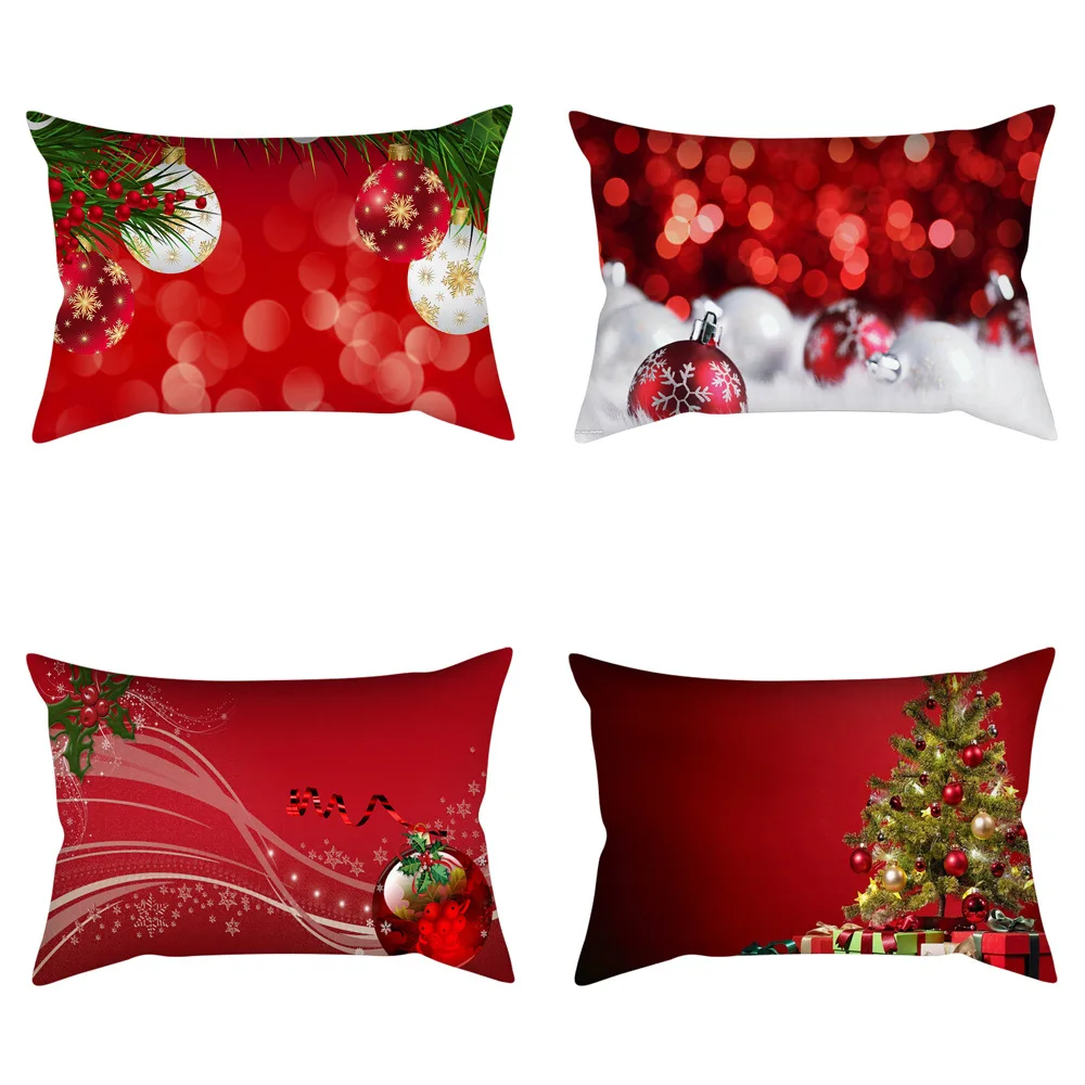 Christmas Red Cushion 30X50 Elk Tree Balloons Pillow Decorative Sofa Home Decoration Decor Cushions Customized