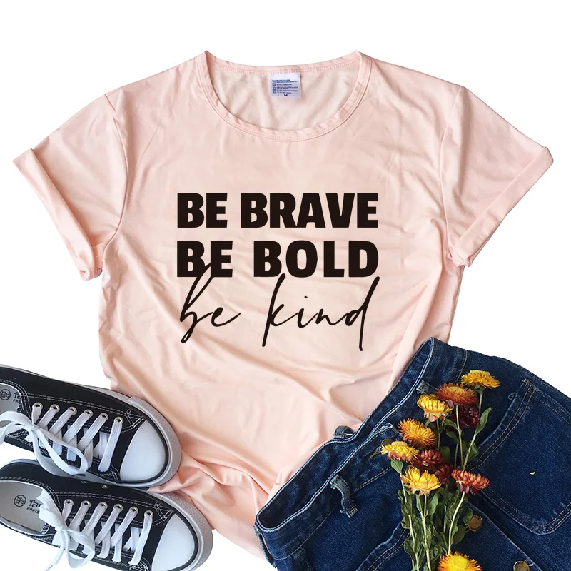 Casual Tops Tee Women's Christian Short Sleeve T Shirt Brave Bold Be Kind Print