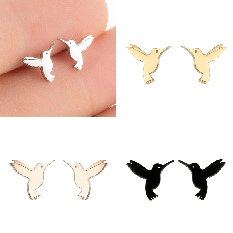 Stainless Steel Hummingbird Stud Earrings Women Girls Mini Animal Bird Pendientes Cute Swallow Earings Best Gift for Friend