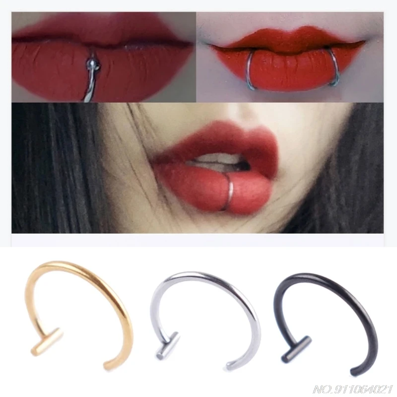 FreeShip 5Pcs Fake Piercing Set Ear Lip Nose Rings Fake Diaphragm Clip with Perforated Lip Hoop Body Jewelry Gifts Dropship