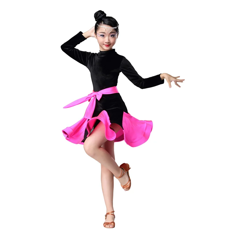 New Children's Latin Dance Dress Girls Dress Children's Dance Costume Girls Autumn and Winter Grading Practice Clothes