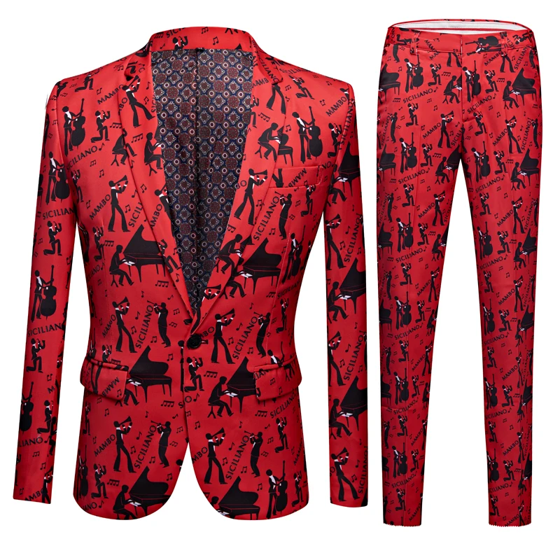 Men Floral Print 2 Pieces Set Suits Club Bar Evening Party Stage Singer Costume Slim Fit Jacket and Pants