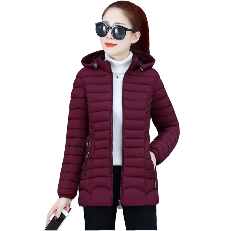 

New autumn winter Down jacket coat female medium long take off the cap slim Korean bakery women's size 6XL thin Pike overcoat