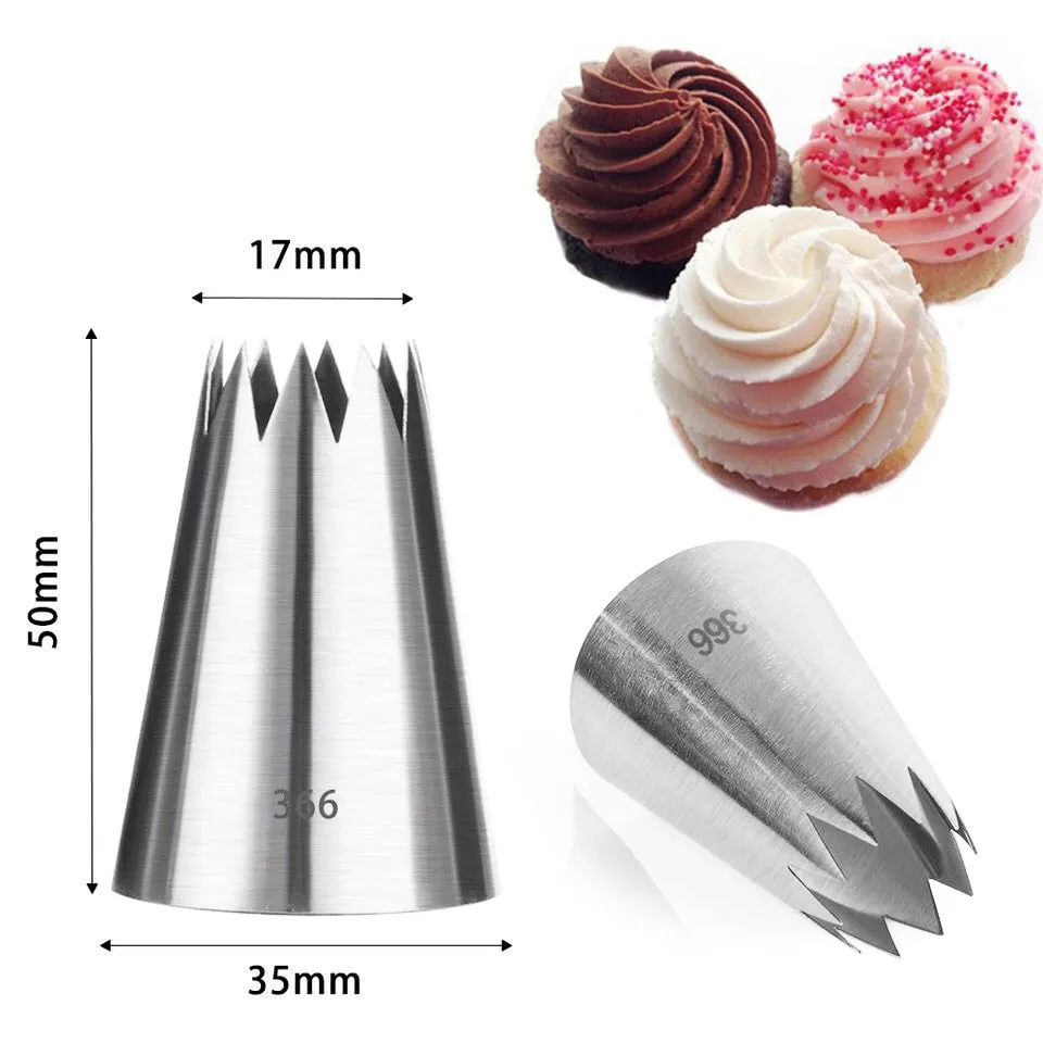 1PC Large Open Star Piping Nozzle Cake Decorating Tools Stainless Steel Icing Cream Nozzles Bakeware Pastry Tips #366 10 Teeth