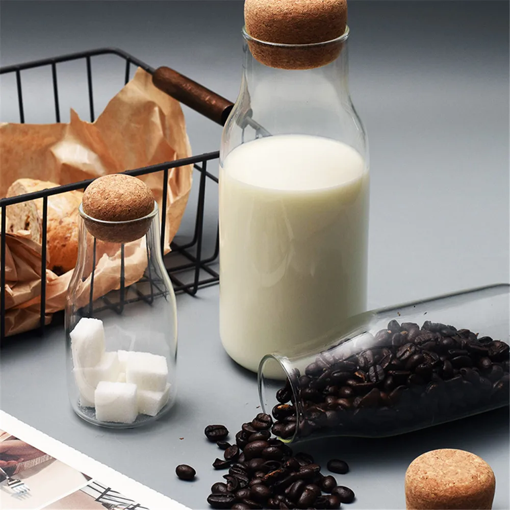 Cork Lid Sealed Jar Juice Water Milk Glass Bottle Kitchen Storage Container Jars for Tea Coffee Beans Spice Sugar Cereal